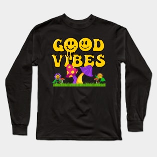 Good Vibes Trippy Flower Design Long Sleeve T-Shirt